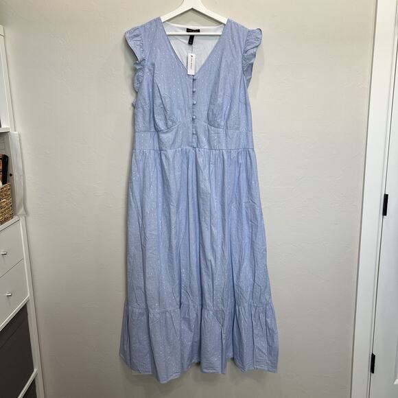 Lane Bryant Plus 22 Maxi Dress Cap Flutter Sleeve Flounce Hem Feminine Romantic - Picture 4 of 16